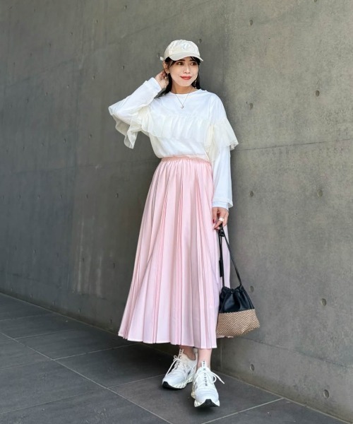 CURA CLOSET（キュラ クローゼット）の「【loverara.loverara select】プリーツスカート/ウエスト総ゴム/ストレスフリー（スカート・レディース・ホワイト/イエロー/ピンク・フリー）」の14枚目の写真