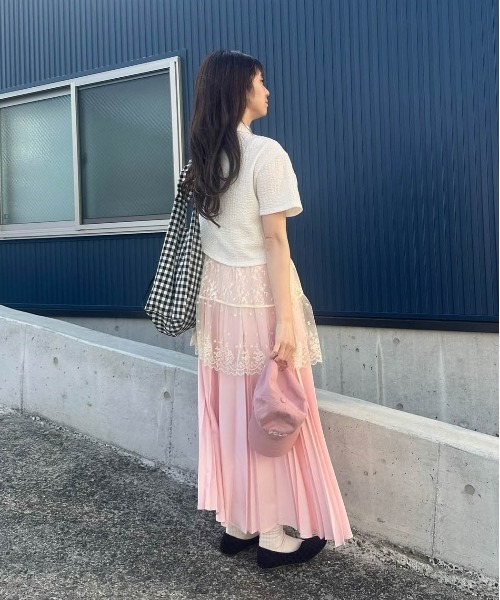 CURA CLOSET（キュラ クローゼット）の「【loverara.loverara select】プリーツスカート/ウエスト総ゴム/ストレスフリー（スカート・レディース・ホワイト/イエロー/ピンク・フリー）」の13枚目の写真
