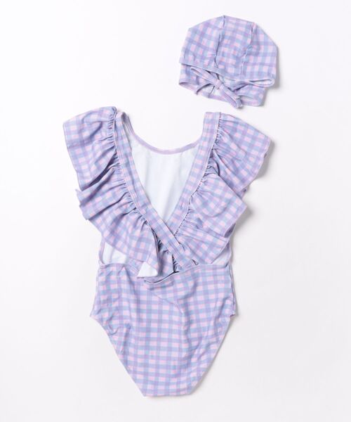aimoha(アイモハ)の「【aimoha-KIDS-】フリルショルダーワンピース水着(スイムキャップ付き) (SS)(水着・キッズ・パープル/ライトパープル・100/110/120)」の3枚目の写真