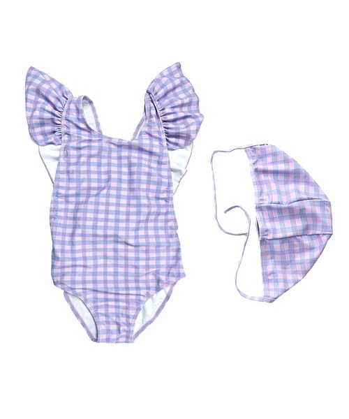aimoha(アイモハ)の「【aimoha-KIDS-】フリルショルダーワンピース水着(スイムキャップ付き) (SS)(水着・キッズ・パープル/ライトパープル・100/110/120)」の4枚目の写真