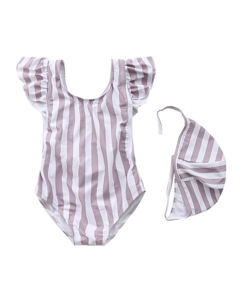 aimoha(アイモハ)の「【aimoha-KIDS-】フリルショルダーワンピース水着(スイムキャップ付き) (SS)(水着・キッズ・パープル/ライトパープル・100/110/120)」の5枚目の写真