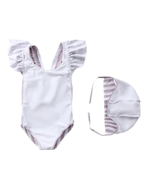 aimoha(アイモハ)の「【aimoha-KIDS-】フリルショルダーワンピース水着(スイムキャップ付き) (SS)(水着・キッズ・パープル/ライトパープル・100/110/120)」の6枚目の写真