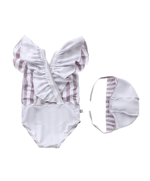 aimoha(アイモハ)の「【aimoha-KIDS-】フリルショルダーワンピース水着(スイムキャップ付き) (SS)(水着・キッズ・パープル/ライトパープル・100/110/120)」の7枚目の写真