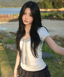 レイヤードリボンタイTシャツホワイト