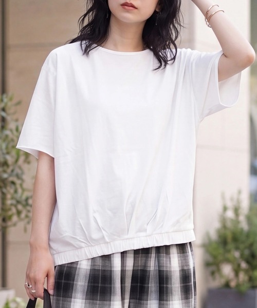 SELECT LEVERY(セレクトリベリー)の「天竺裾ゴム入りドルマンTシャツ(Tシャツ/カットソー・レディース・ブラウン/ブラック/オフホワイト・FREE)」の1枚目の写真