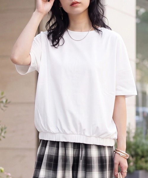 SELECT LEVERY(セレクトリベリー)の「天竺裾ゴム入りドルマンTシャツ(Tシャツ/カットソー・レディース・ブラウン/ブラック/オフホワイト・FREE)」の8枚目の写真