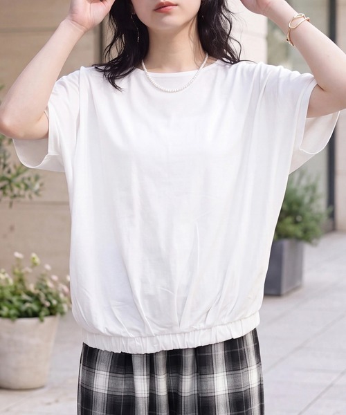 SELECT LEVERY(セレクトリベリー)の「天竺裾ゴム入りドルマンTシャツ(Tシャツ/カットソー・レディース・ブラウン/ブラック/オフホワイト・FREE)」の11枚目の写真