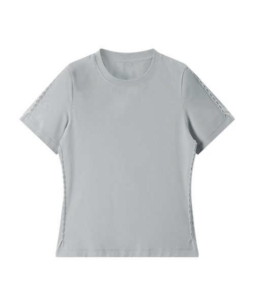 BUTTON SEOUL（ボタンソウル）の「[ウィメンズ] ループラインスリムショートスリーブ (4 COLORS)（Tシャツ/カットソー・レディース・ホワイト/ブラック/グレー/イエロー・SMALL/MEDIUM/LARGE）」の7枚目の写真
