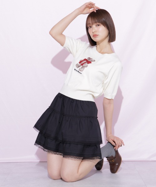 JILL by JILL STUART(ジルバイジルスチュアート)の「レースフリルミニティアードスカート(スカート・レディース・ブラック/ホワイト・FREE)」の1枚目の写真