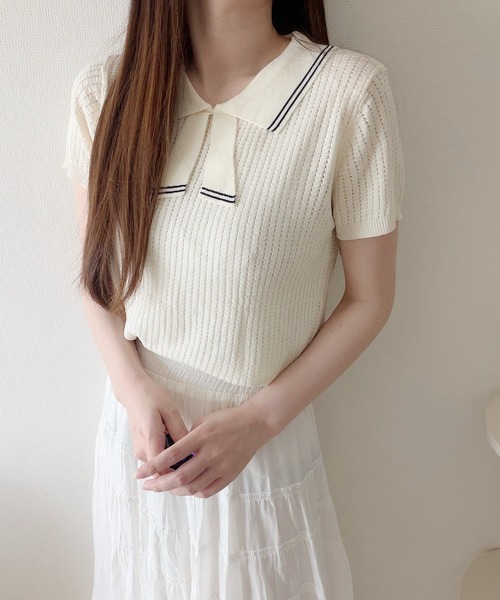 Nana(ナナ)の「ラインリボン襟サマーニット(ニット/セーター・レディース・クリーム・FREE)」の3枚目の写真