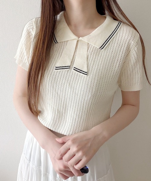 Nana(ナナ)の「ラインリボン襟サマーニット(ニット/セーター・レディース・クリーム・FREE)」の9枚目の写真