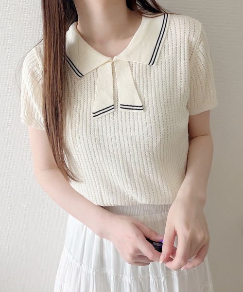Nana(ナナ)の「ラインリボン襟サマーニット(ニット/セーター・レディース・クリーム・FREE)」の10枚目の写真