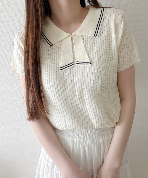 Nana(ナナ)の「ラインリボン襟サマーニット(ニット/セーター・レディース・クリーム・FREE)」の13枚目の写真