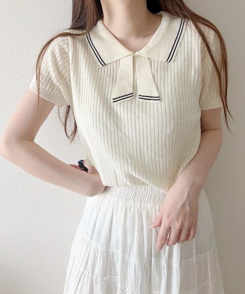 Nana(ナナ)の「ラインリボン襟サマーニット(ニット/セーター・レディース・クリーム・FREE)」の14枚目の写真
