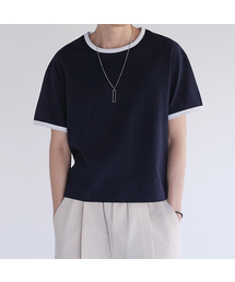エッセンシャルラウンドネックセミクロップリンガー半袖Tシャツ2カラー