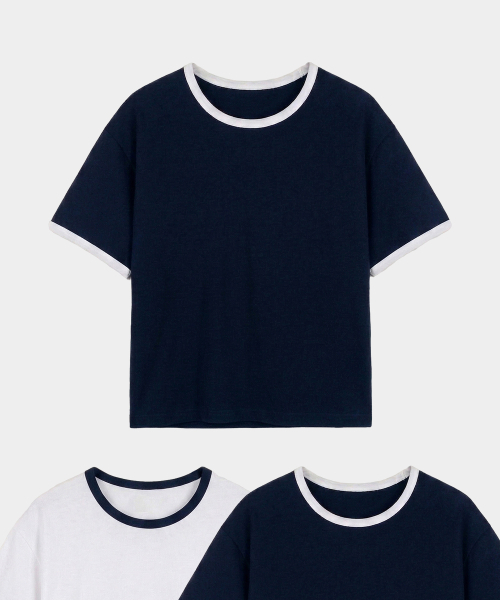 GCLIP(ジクリップ)の「エッセンシャルラウンドネックセミクロップリンガー半袖Tシャツ2カラー(Tシャツ/カットソー・メンズ・ホワイト/ネイビー・MEDIUM/LARGE/X-LARGE)」の4枚目の写真