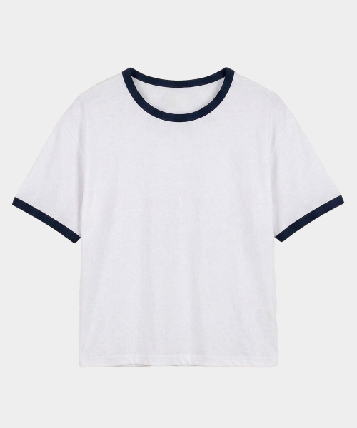 GCLIP(ジクリップ)の「エッセンシャルラウンドネックセミクロップリンガー半袖Tシャツ2カラー(Tシャツ/カットソー・メンズ・ホワイト/ネイビー・MEDIUM/LARGE/X-LARGE)」の5枚目の写真