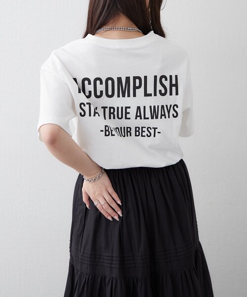 Remind me and forever（リマインドミーアンドフォーエバー）の「【staff made】接触冷感！アソートロゴシルケットTシャツ（Tシャツ/カットソー・レディース・ブラック/ブラウン/オフホワイト/ホワイト・FREE）」の5枚目の写真