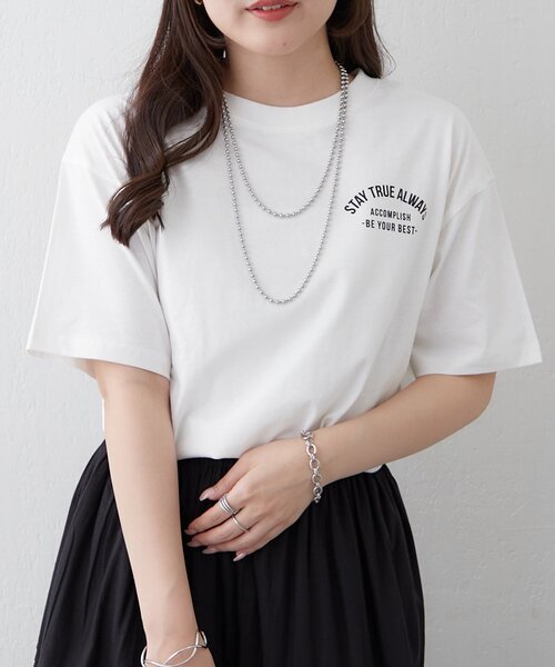 Remind me and forever（リマインドミーアンドフォーエバー）の「【staff made】接触冷感！アソートロゴシルケットTシャツ（Tシャツ/カットソー・レディース・ブラック/ブラウン/オフホワイト/ホワイト・FREE）」の6枚目の写真