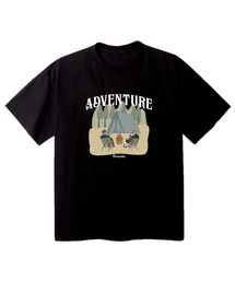 静かなキャンピングオーバーサイズ半袖Tシャツ[ブラック]