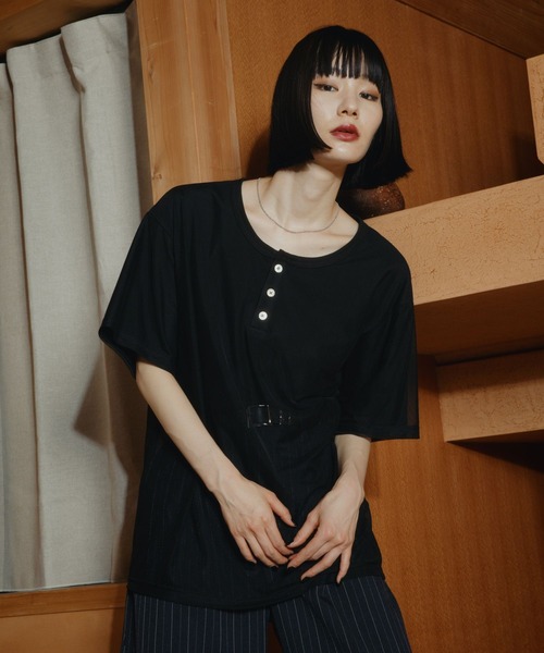 HARE(ハレ)の「シアーレイヤードヘンリーネックカット(HARE)(Tシャツ/カットソー・メンズ・グレー/カーキ/ブラック・FREE)」の15枚目の写真