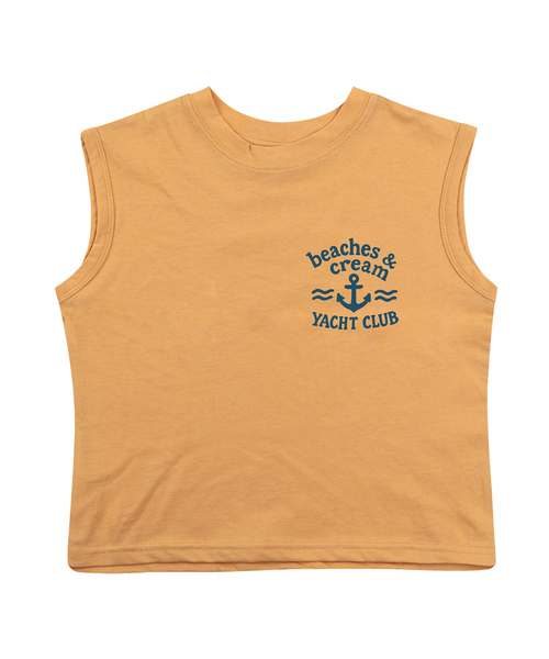 BEACHESAND CREAM KIDS(ビーチスアンドクリームキッズ)の「ヨットクラブ 袖なしTシャツ-マスタード(Tシャツ/カットソー・レディース・マスタード・SMALL/MEDIUM/LARGE)」の1枚目の写真