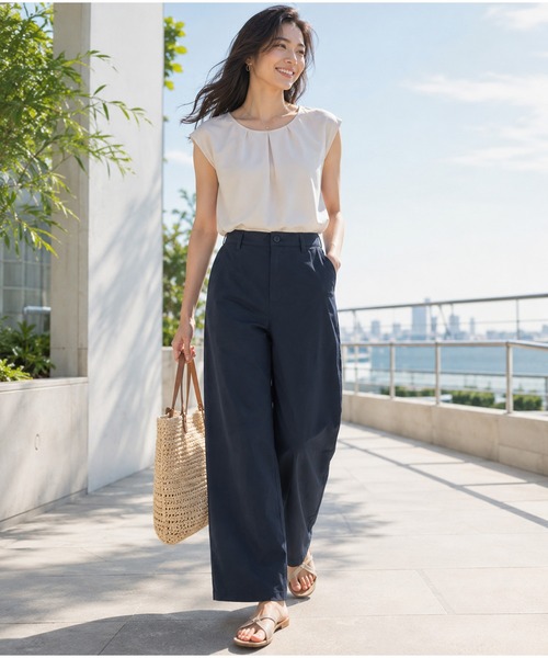 Karlas(カルラス)の「【AIR TOORU エアトール】 レディース タックワイドパンツ 接触冷感 通気 遮熱(その他パンツ・レディース・ブラック/グレー/ネイビー・LL/L/M)」の3枚目の写真