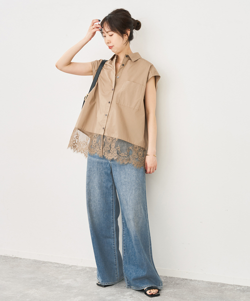 Spick & Span(スピックアンドスパン)の「レースタイプライターフレンチシャツ(シャツ/ブラウス・レディース・キャメル/ホワイト/ネイビー・FREE)」の5枚目の写真