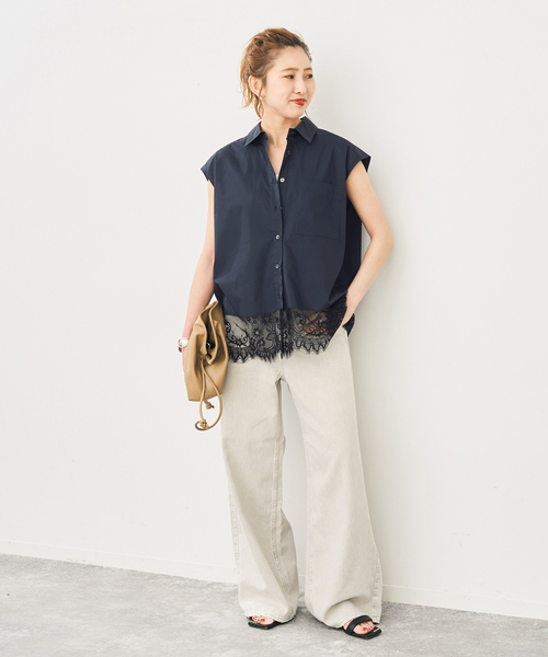 Spick & Span(スピックアンドスパン)の「レースタイプライターフレンチシャツ(シャツ/ブラウス・レディース・キャメル/ホワイト/ネイビー・FREE)」の6枚目の写真