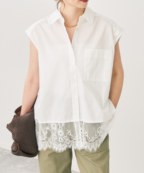 Spick & Span(スピックアンドスパン)の「レースタイプライターフレンチシャツ(シャツ/ブラウス・レディース・キャメル/ホワイト/ネイビー・FREE)」の7枚目の写真