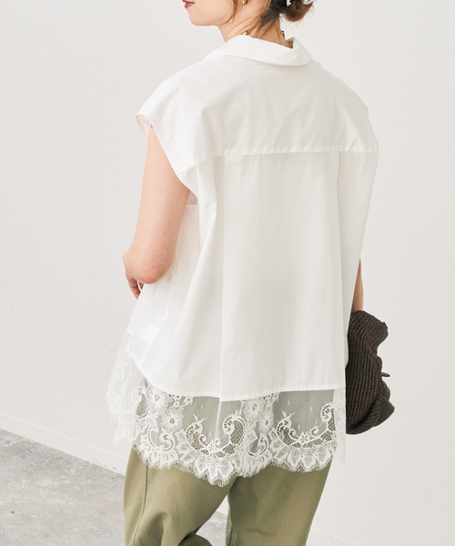 Spick & Span(スピックアンドスパン)の「レースタイプライターフレンチシャツ(シャツ/ブラウス・レディース・キャメル/ホワイト/ネイビー・FREE)」の9枚目の写真