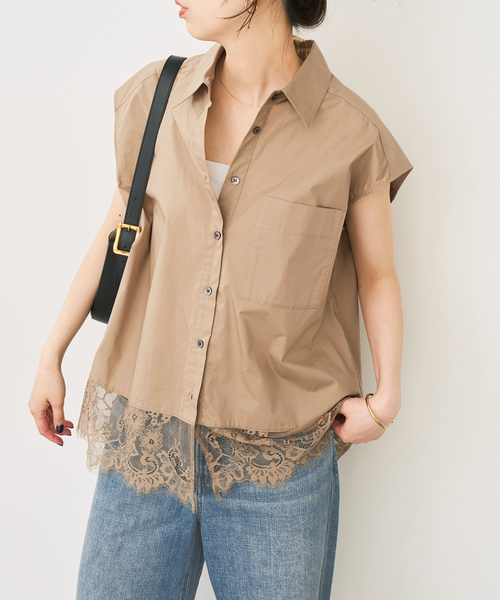 Spick & Span(スピックアンドスパン)の「レースタイプライターフレンチシャツ(シャツ/ブラウス・レディース・キャメル/ホワイト/ネイビー・FREE)」の13枚目の写真