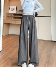 ウエストレイヤードストワイプワイドスラックス