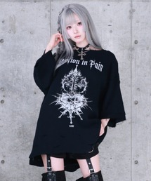 ダブルクロスプリントダメージガーゼトップス（Tシャツ/カットソー