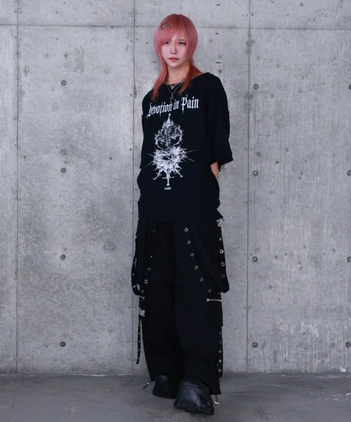 Amilige(アミリージュ)の「ハートクロスプリントダメージガーゼ半袖トップス(Tシャツ/カットソー・レディース・ホワイト/ブラック・FREE)」の10枚目の写真