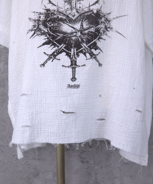 Amilige(アミリージュ)の「ハートクロスプリントダメージガーゼ半袖トップス(Tシャツ/カットソー・レディース・ホワイト/ブラック・FREE)」の16枚目の写真