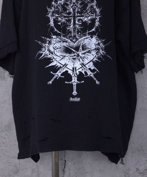 Amilige(アミリージュ)の「ハートクロスプリントダメージガーゼ半袖トップス(Tシャツ/カットソー・レディース・ホワイト/ブラック・FREE)」の20枚目の写真