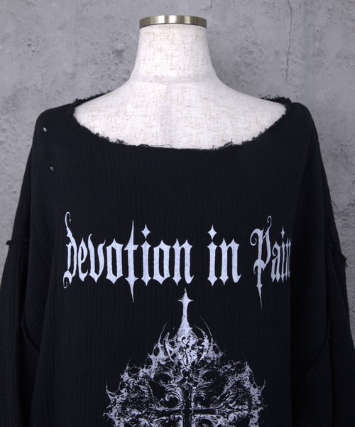 Amilige(アミリージュ)の「ハートクロスプリントダメージガーゼ半袖トップス(Tシャツ/カットソー・レディース・ホワイト/ブラック・FREE)」の18枚目の写真