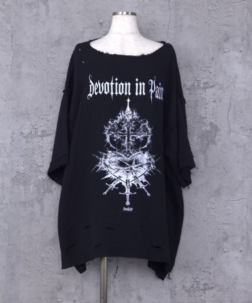 Amilige(アミリージュ)の「ハートクロスプリントダメージガーゼ半袖トップス(Tシャツ/カットソー・レディース・ホワイト/ブラック・FREE)」の17枚目の写真