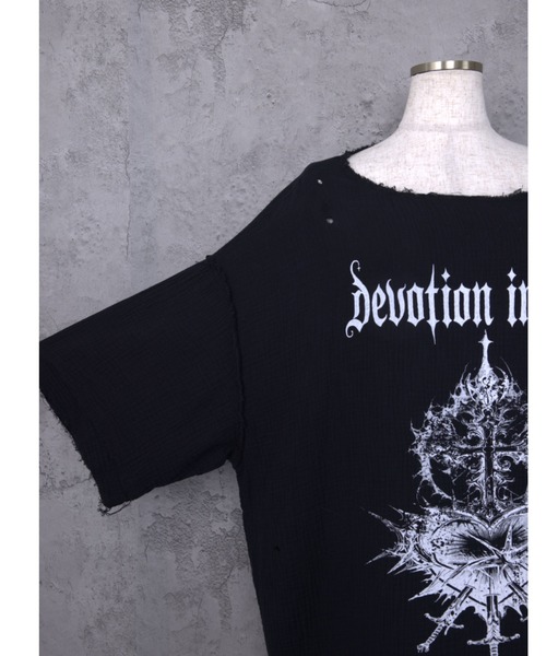 Amilige(アミリージュ)の「ハートクロスプリントダメージガーゼ半袖トップス(Tシャツ/カットソー・レディース・ホワイト/ブラック・FREE)」の19枚目の写真