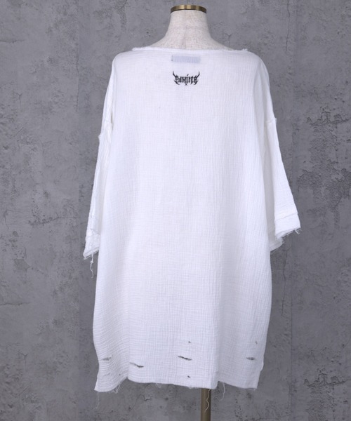Amilige(アミリージュ)の「ハートクロスプリントダメージガーゼ半袖トップス(Tシャツ/カットソー・レディース・ホワイト/ブラック・FREE)」の13枚目の写真