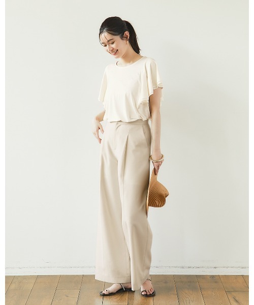 DoCLASSE（ ドゥクラッセ）の「ライトツイル・タックワイドパンツ（その他パンツ・レディース・グレイッシュベージュ/オリーブ・7/9/11/13）」の3枚目の写真