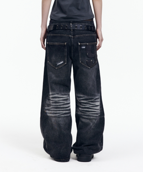 AAKAM(アーカム)の「Double Layer Denim Pants (Black)(デニムパンツ・レディース・その他・2/1)」の1枚目の写真