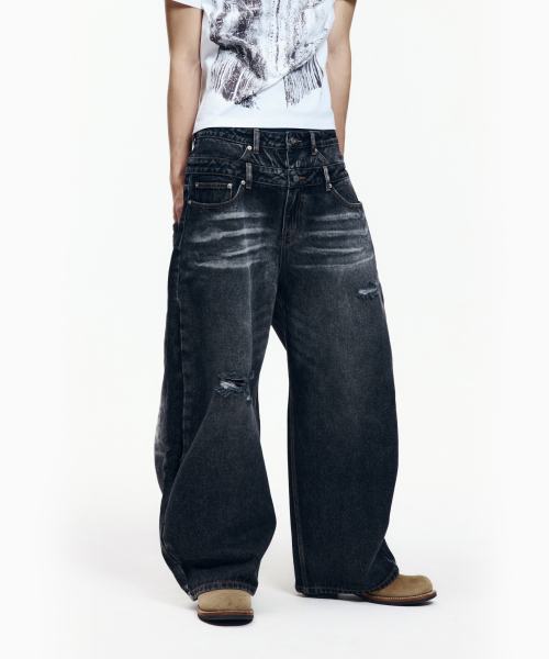 AAKAM(アーカム)の「Double Layer Denim Pants (Black)(デニムパンツ・レディース・その他・2/1)」の12枚目の写真