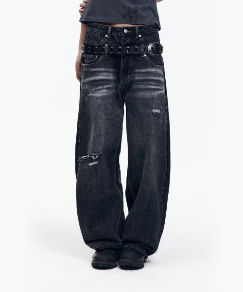 AAKAM(アーカム)の「Double Layer Denim Pants (Black)(デニムパンツ・レディース・その他・2/1)」の14枚目の写真