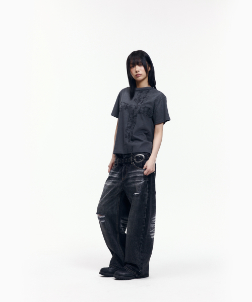 AAKAM(アーカム)の「Double Layer Denim Pants (Black)(デニムパンツ・レディース・その他・2/1)」の6枚目の写真