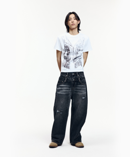 AAKAM(アーカム)の「Double Layer Denim Pants (Black)(デニムパンツ・レディース・その他・2/1)」の2枚目の写真