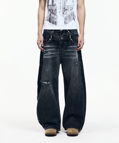 AAKAM(アーカム)の「Double Layer Denim Pants (Black)(デニムパンツ・レディース・その他・2/1)」の4枚目の写真