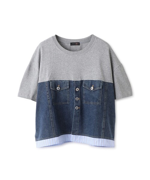 Jayro（ジャイロ）の「デニム切替Tシャツ（Tシャツ/カットソー・レディース・ホワイト系その他/ブラック/グレー・FREE）」の3枚目の写真