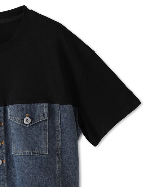 Jayro（ジャイロ）の「デニム切替Tシャツ（Tシャツ/カットソー・レディース・ホワイト系その他/ブラック/グレー・FREE）」の7枚目の写真